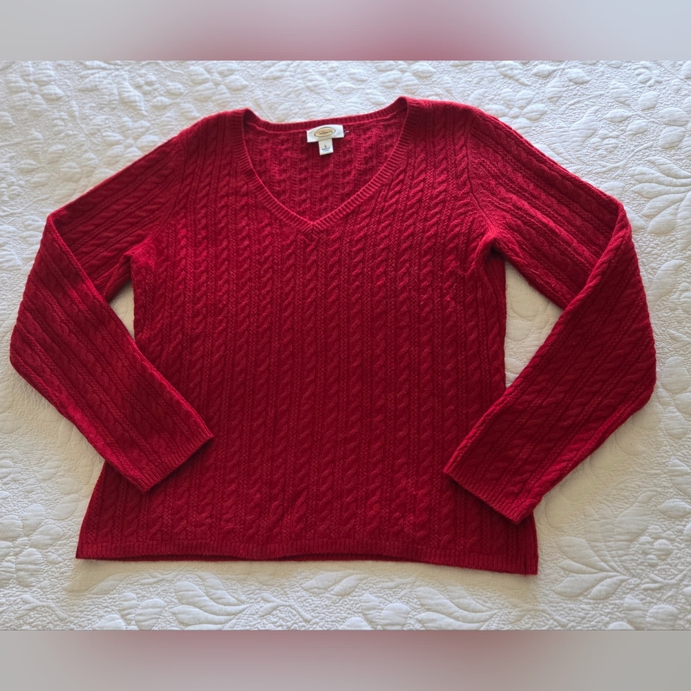 Talbots Cherry V-Neck Cable Knit Sweater